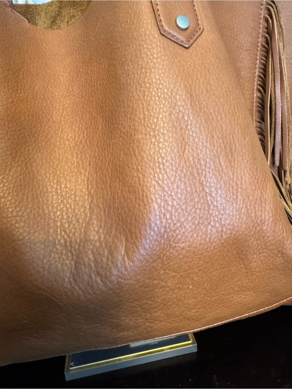 Gorgeous genuine leather fringe tote in a rich cognac brown 🤎 - Picture 3 of 7
